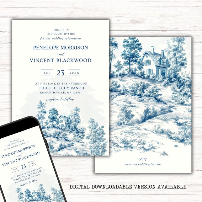 Invitation Campagne Toile de Jouy Mariage (Créateur téléchargé)