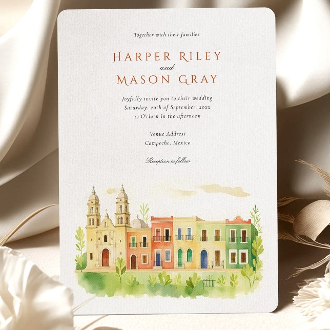 Invitation Campeche vibrant Mexique Mariage aquarelle (Créateur téléchargé)