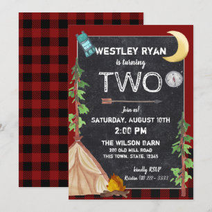 Invitation Camper Buffalo Plaid Anniversaire Camping