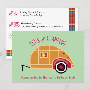 Invitation Camper Rétro Woodie en Forme de Larme pour Glampin
