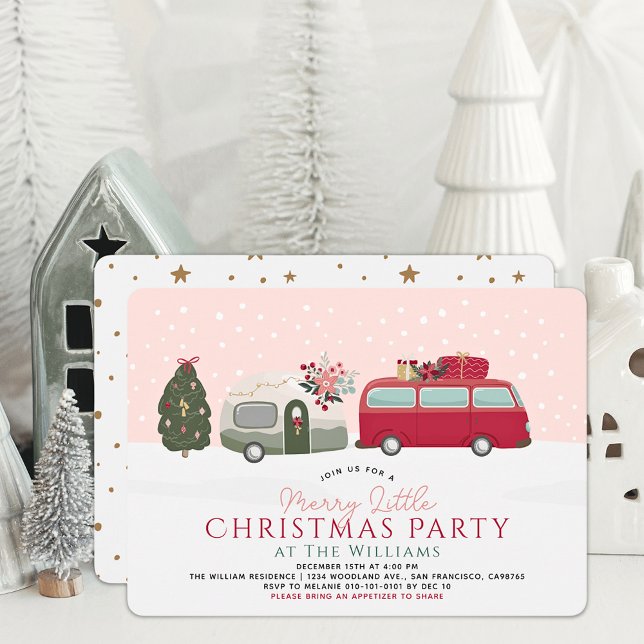 Invitation Camper Van Pink Merry Little Christmas Party (Créateur téléchargé)