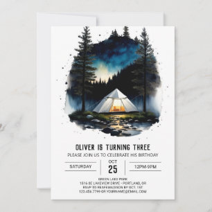 Invitation Campfire & Tente Adventure Anniversaire