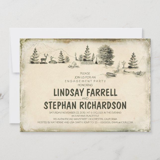 Invitation Campground Illustration Fête d'engagement au campi (Devant)