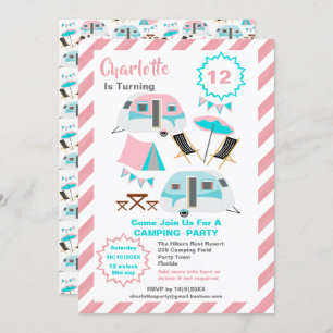 Invitation Camping Anniversaire Fête Cute Retro Style