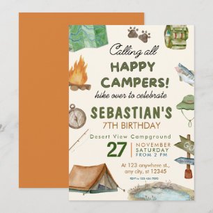 Invitation Camping Anniversaire Fête Enfants modernes