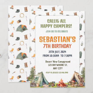 Invitation Camping Anniversaire Fête Enfants modernes Invitat