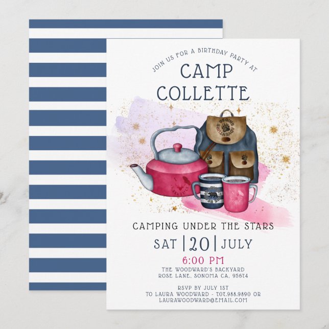 Invitation Camping Anniversaire Fête Sous Les Étoiles Invitat (Devant / Derrière)