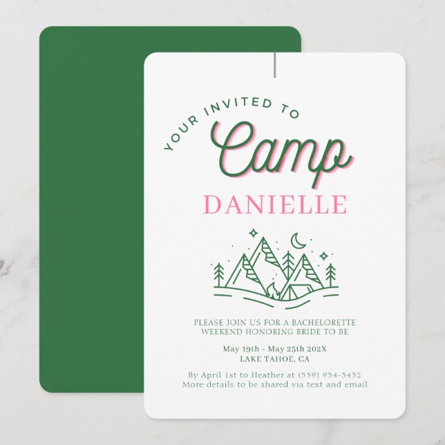 Invitation Camping Bachelorette Party Parent Personnalisé (Devant / Derrière)