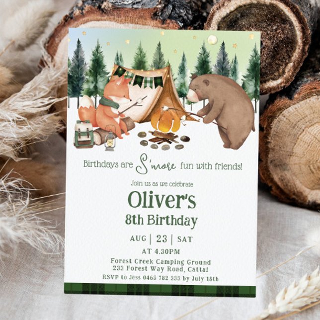 Invitation Camping Bear Fox S'more Amusants Avec Les Amis Ann (Créateur téléchargé)