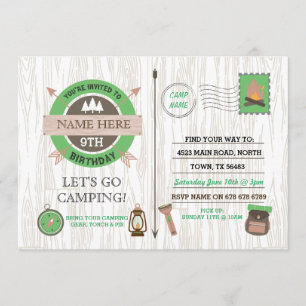 Invitation CAMPING Camp dehors FÊTE D'ANNIVERSAIRE garçons fi