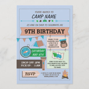Invitation CAMPING Camp Out BUG ANNIVERSAIRE FÊTE garçons inv