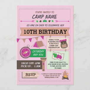 Invitation CAMPING Camp Out BUG ANNIVERSAIRE FILLES invitatio
