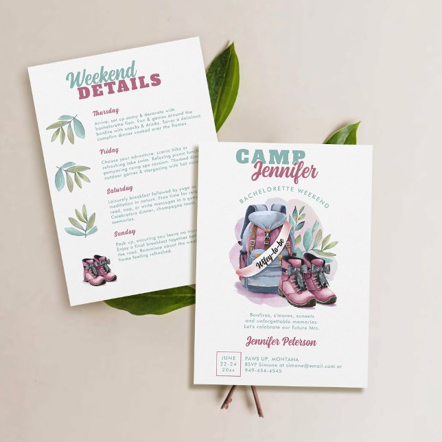 Invitation Camping Camping Camping Camp Wifey Bachelorette (camp bachelorette camping glamping invitation backpack bridal sash watercolor)