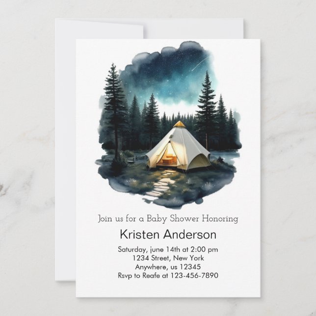 Invitation Camping dans le Baby shower Woods Adventure Await (Devant)
