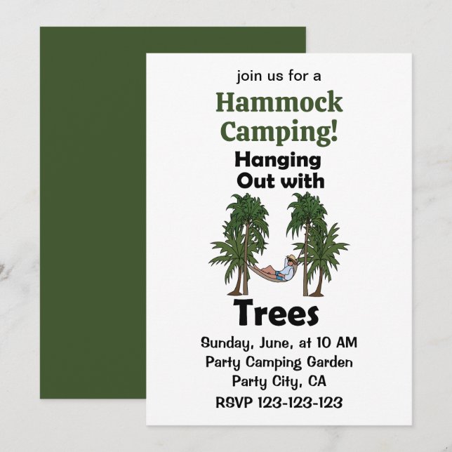 Invitation Camping en hamac, détente avec les arbres Camping (Devant / Derrière)