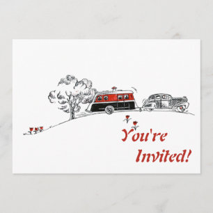 Invitation Camping et voiture RV d'antan  Parti de la retrait