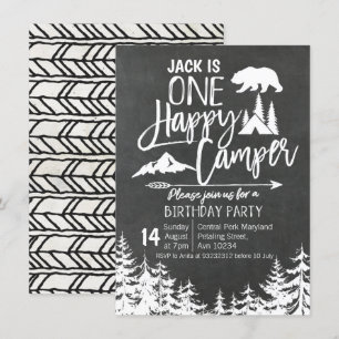 Invitation Camping Forêt de Chalkboard Camping Fête d'anniver