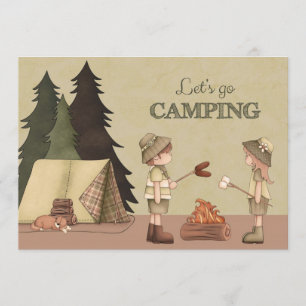 Invitation Camping Let's Go - campeurs, feu de camp, tente