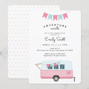 Invitation Camping Pink Adventure Await Baby shower