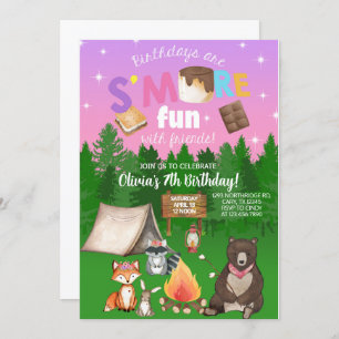 Invitation Camping plus fun fille anniversaire invitation. in