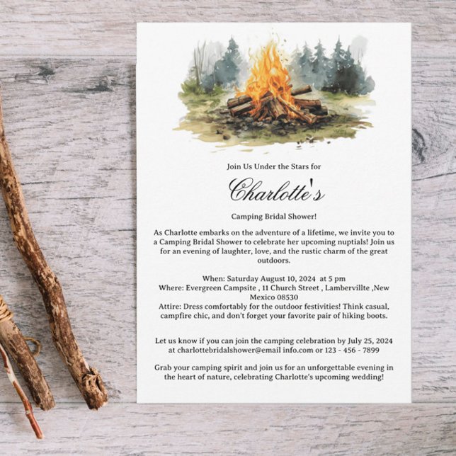 Invitation Camping rustique Fête des mariées de feu de camp d (Créateur téléchargé)