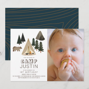 Invitation Camping Tente Bear Boy 1er Anniversaire Photo