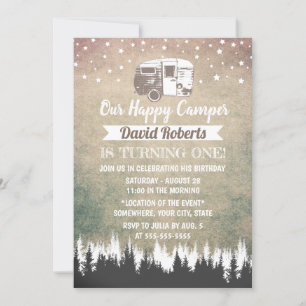 Invitation Camping Trailer Happy Camper Rustic Anniversaire