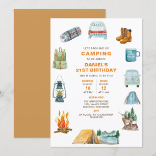Invitation Camping Watercolor Campout extérieur Anniversaire