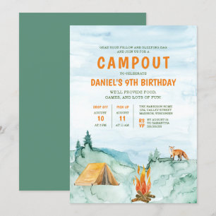 Invitation Camping Woodland Watercolor Campout Anniversaire