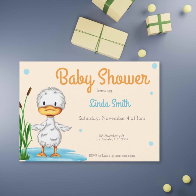 Invitation Canard blanc mignon dans un Baby shower neutre en  (Créateur téléchargé)