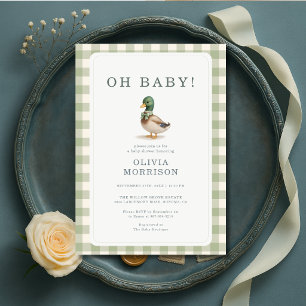 Invitation Canard colvert Oh Bébé Gingham Vert Baby Shower