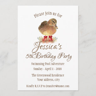 Invitation Canard d'aquarelle dans l'anniversaire rouge de