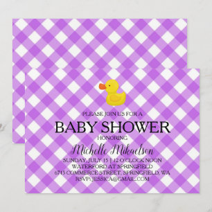 Invitation Canard en caoutchouc à gingham violet pour Baby Sh