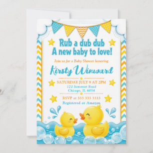 Invitation Canard en caoutchouc jaune et bleu Baby Shower