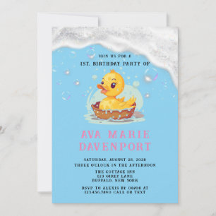 Invitation Canard en caoutchouc jaune savonneux fille 1er. Fê