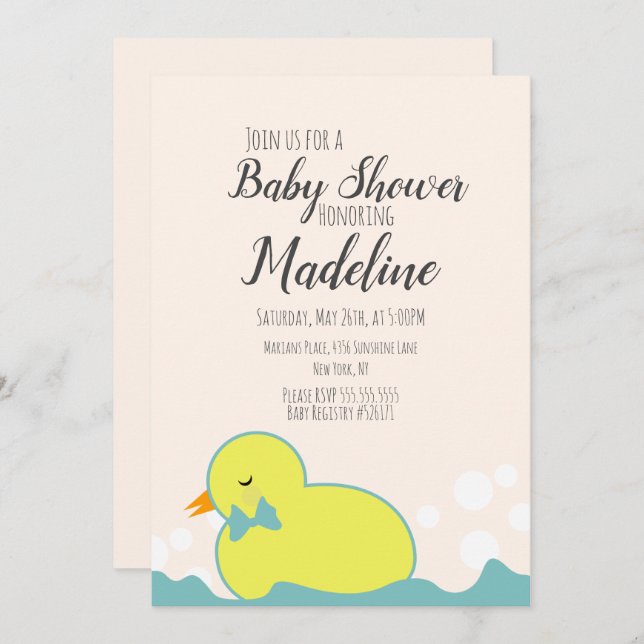 Invitation Canard en caoutchouc moderne Jaune Baby shower cha (Devant / Derrière)