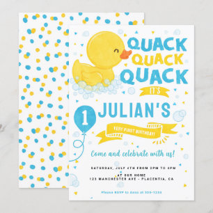 Invitation Canard en caoutchouc Premier anniversaire fête ble
