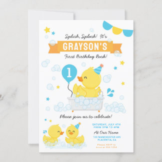 Invitation Canard en caoutchouc Premier anniversaire fête ble
