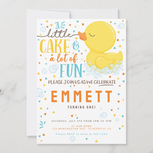 Invitation Canard en caoutchouc Premier anniversaire fête ble (Devant)