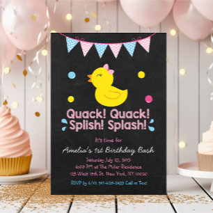Invitation Canard en caoutchouc rose 1er anniversaire