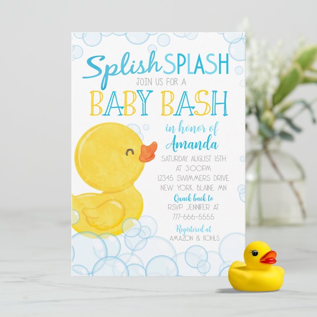 Invitation Canard en Caoutchouc Splish Splash Baby Shower (Splish Splash Watercolor Rubber Duck Boy Baby Shower Invitations. Available Printed or Download)
