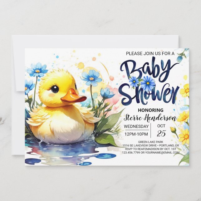 Invitation Canard et Baby shower Fleur sauvage (Devant)