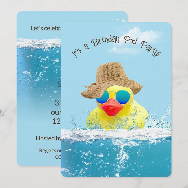 Invitation Canard jaune pour une fête de billard d'anniversai (Devant / Derrière)