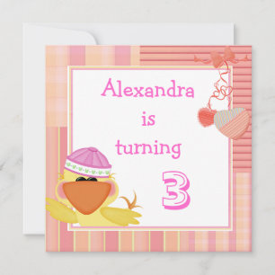 Invitation Canard Mignon Et Cœurs D'Amour 3e Anniversaire
