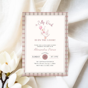 Invitation Canard Mignon Ruban Rose à Carreaux Baby Shower