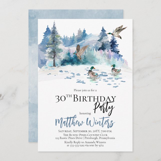Invitation Canards Forêt forestière Nature 30e fête d'anniver (Devant / Derrière)