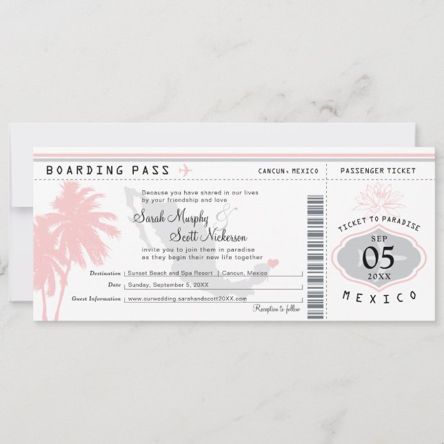 Invitation Cancun Mexico Boarding Pass Destination Wedding (Devant)