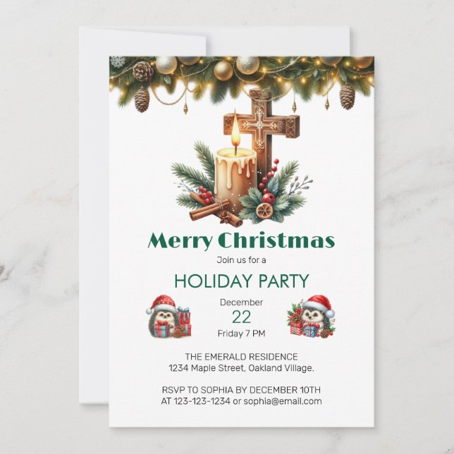 Invitation Candlelit Cross with Cinnamon and Berry Christmas (Devant)