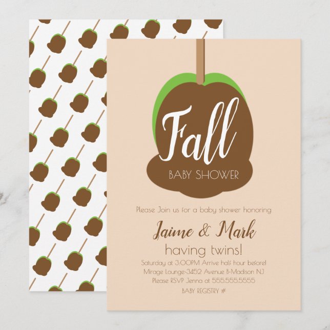 Invitation Candy Apple Carmel Baby shower d'automne Invitatio (Devant / Derrière)