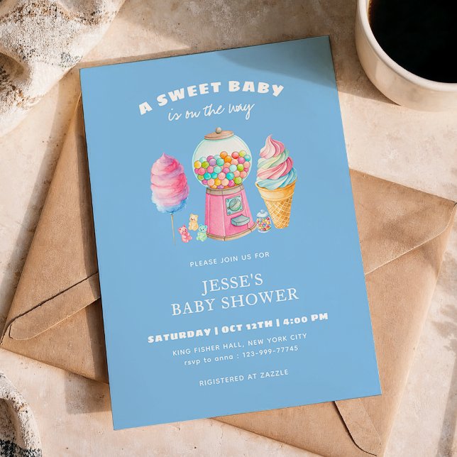 Invitation Candy Blue A Sweet Baby Shower is on the way  (Créateur téléchargé)